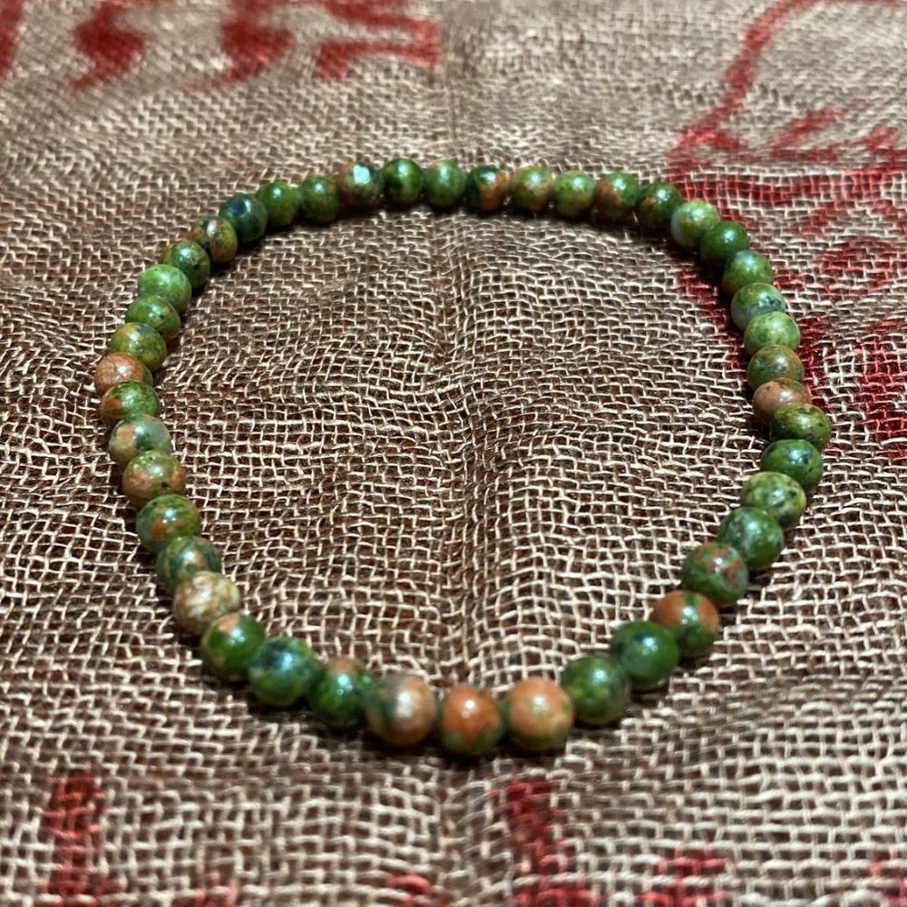 4MM Unakite Bead Stretchy Cord Bracelet